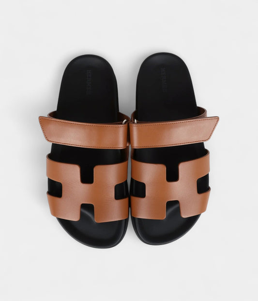 Hermès Chypre Techno Sandals Gold Calfskin Palladium Hardware 39 EU