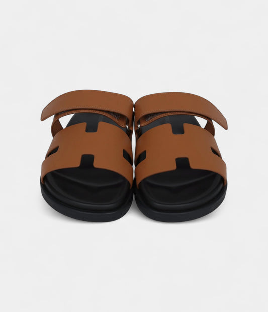 Hermès Chypre Techno Sandals Gold Calfskin Palladium Hardware 41 EU