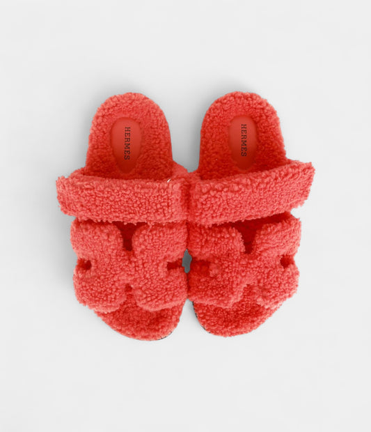 Hermès Chypre Techno Sandals Orange Woolskin 37.5