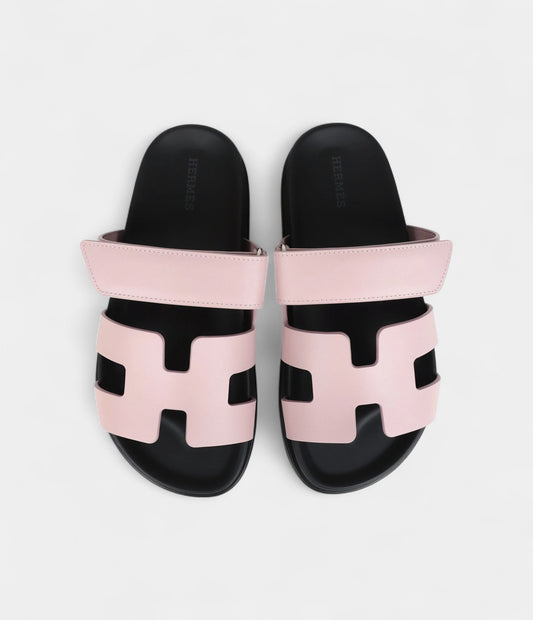 Hermès Chypre Techno Sandals Rose Cancan Calfskin Palladium Hardware 37 EU