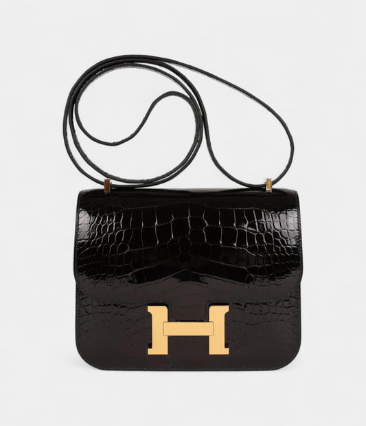 Hermès Constance 18 Black Shiny Alligator Gold Hardware