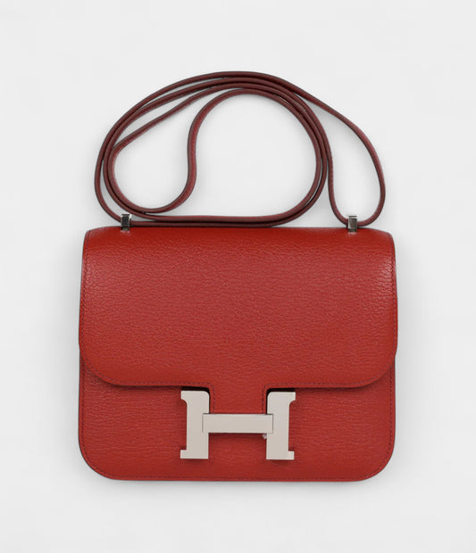 Hermès Constance 18 Brique Verso Chevre Mysore Palladium Hardware