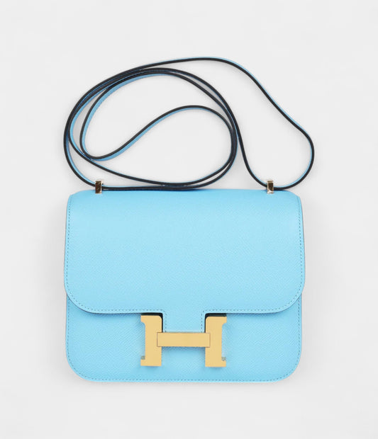 Hermès Constance 18 Celeste Epsom Gold Hardware