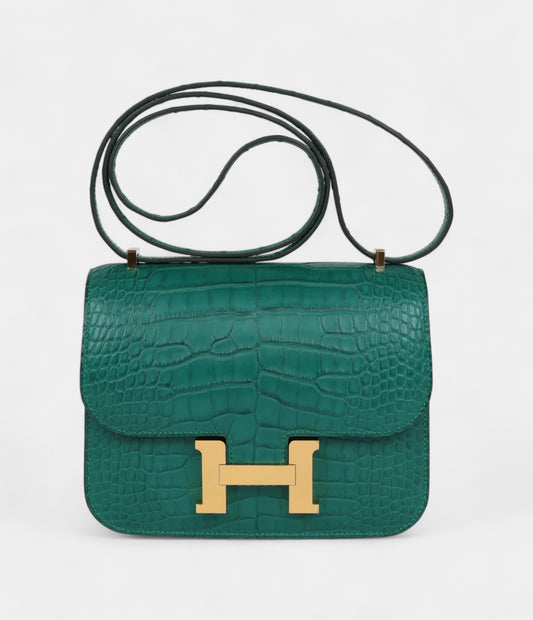Hermès Constance 18 Malachite Matte Alligator Gold Hardware