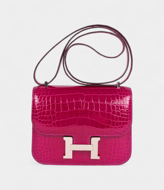 Hermès Constance 18 Rose Pourpre Shiny Alligator Palladium Hardware