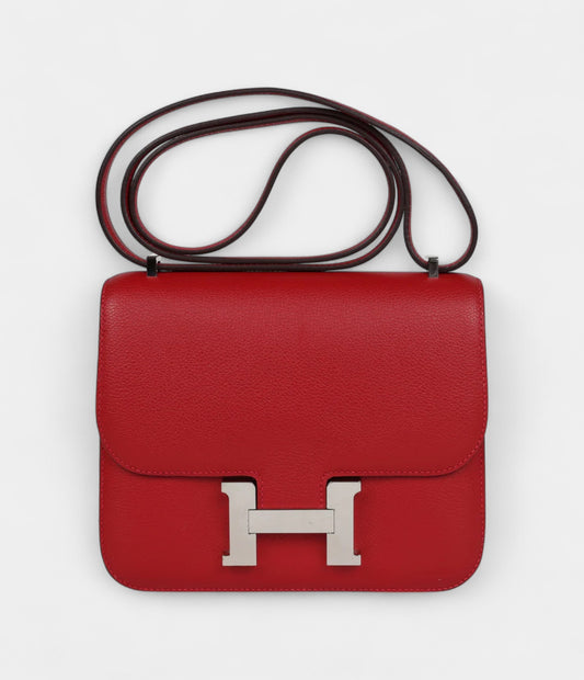 Hermès Constance 18 Rouge Casaque Evercolor Palladium Hardware