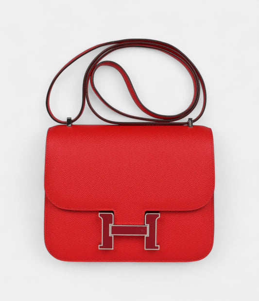 Hermès Constance 18 Rouge De Coeur Epsom Lacquered Palladium Hardware