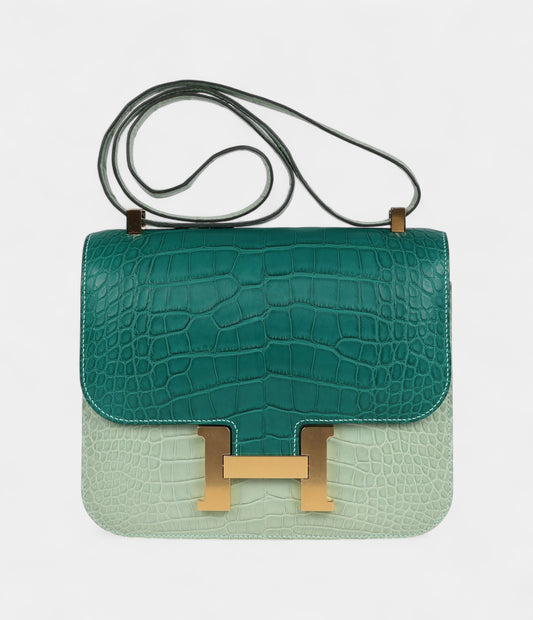 Hermès Constance 24 Bicolor Vert D'eau and Malachite Matte Alligator Gold Hardware
