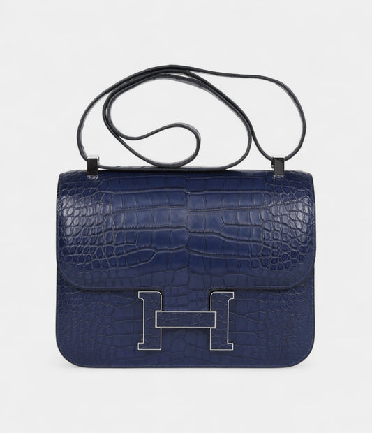 Hermès Constance 24 Bleu Saphir Matte Alligator Marquette Palladium Hardware