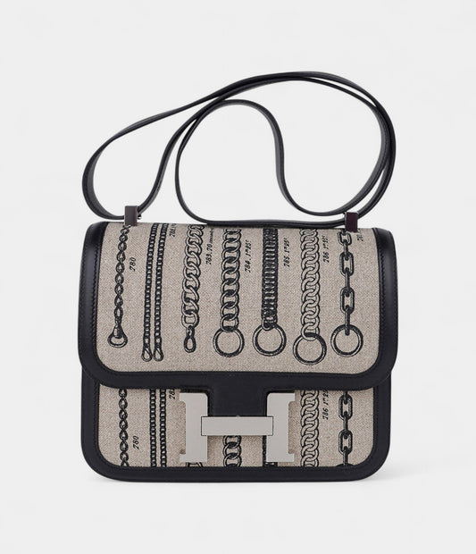 Hermes Constance 24 De Camp Dechainee Toile Limited Edition Black Swift Bag