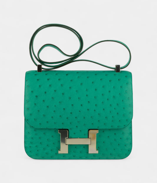 Hermès Constance 24cm Vert Vertigo Ostrich Leather Palladium Hardware