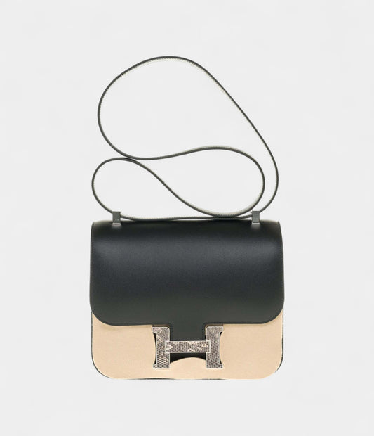 Hermes Constance 24 shoulder bag in black Madame calf and Clasp in Lizard