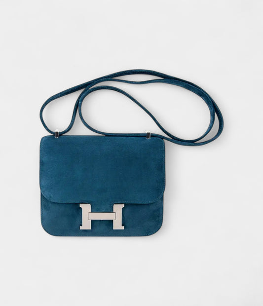 Hermes Constance Bag 18 Blue Ocean Doblis Palladium Limited Edition