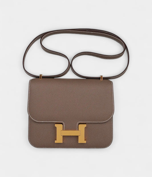 Hermes Constance Mini 18 Bag Etoupe Gold Hardware Epsom Leather