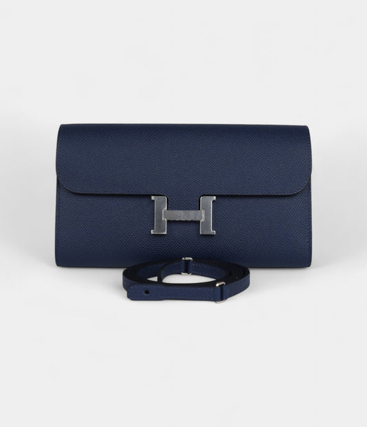 Hermès Constance Wallet To Go Bleu Navy Epsom Leather with Palladium Hardware