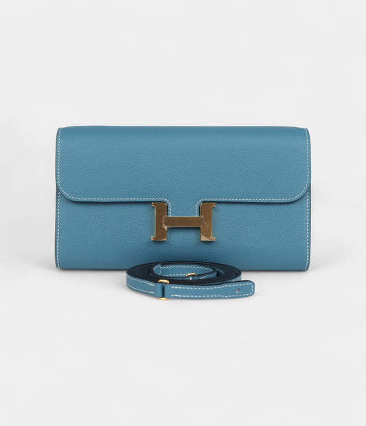 Hermès Constance Wallet To Go Blue Jean Evercolor Gold Hardware