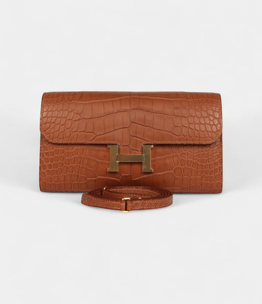 Hermès Constance Wallet To Go Gold Matte Alligator with Gold Hardware