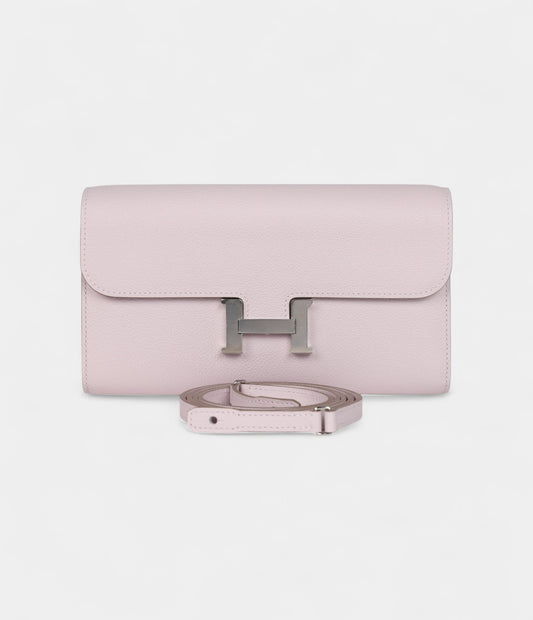 Hermès Constance Wallet To Go Mauve Pale Evercolor Leather with Palladium Hardware
