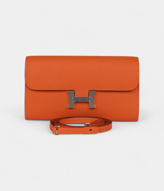 Hermès Constance Wallet To Go Orange Epsom Leather with Palladium Hardware