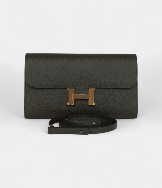 Hermès Constance Wallet To Go Vert De Gris Epsom Leather with Gold Hardware