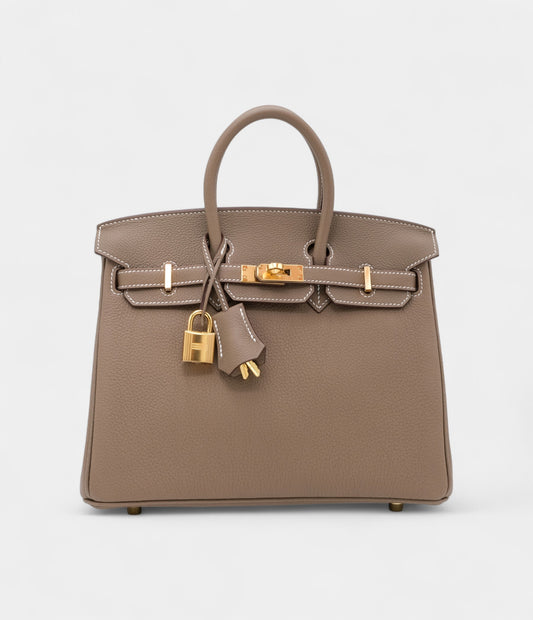 Hermès Etoupe Togo Birkin 25 Gold Hardware