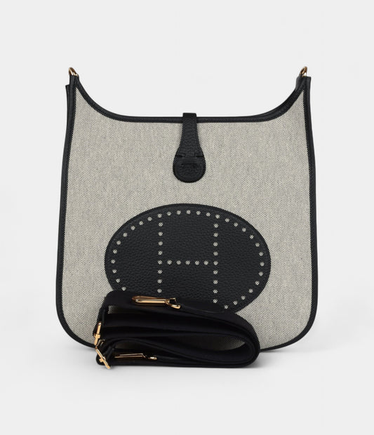 Hermès Evelyne III PM Black Clemence and Ecru Toile Gold Hardware