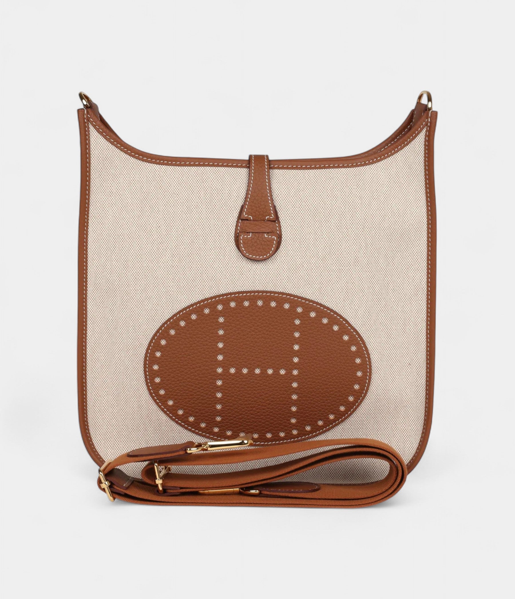 Hermès Evelyne III PM Gold Clemence and Ecru Toile H Canvas Gold Hardware