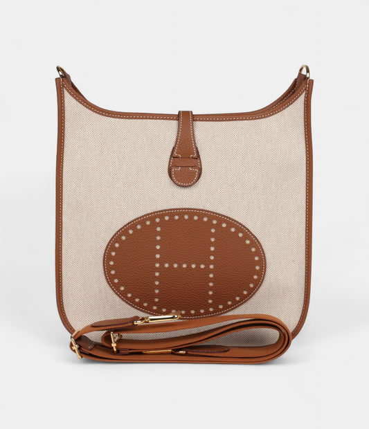 Hermès Evelyne III PM Gold Clemence and Ecru Toile H Canvas Gold Hardware