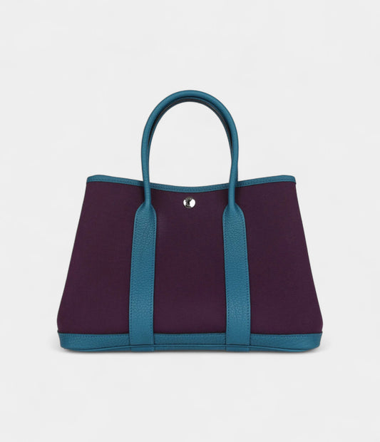 Hermès Garden Party 30 Cassis Toile H and Cobalt Negonda Palladium Hardware