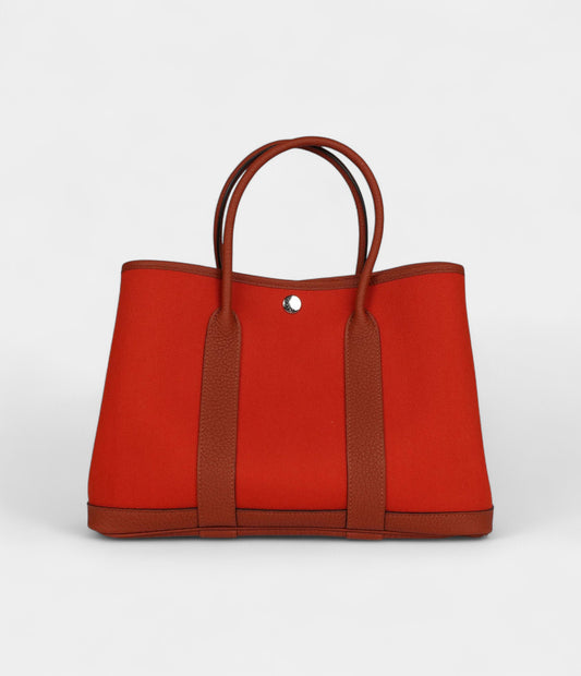 Hermès Garden Party 30 Terre Battue and Cuivre Toile Canvas and Negonda Palladium Hardware