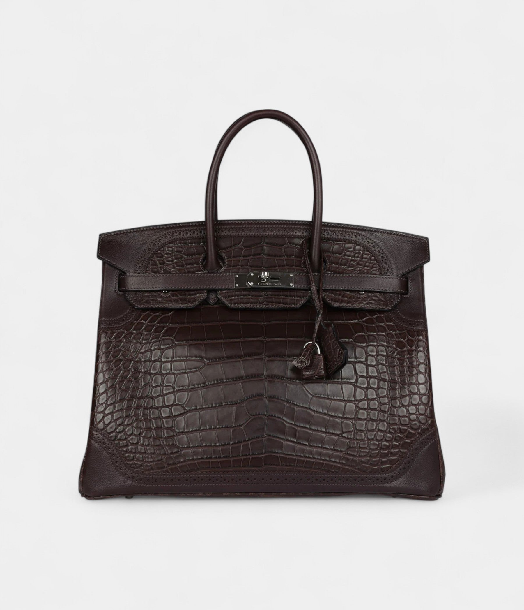 Hermès Ghillies Birkin 35 Ebene Matte Alligator and Swift Palladium Hardware