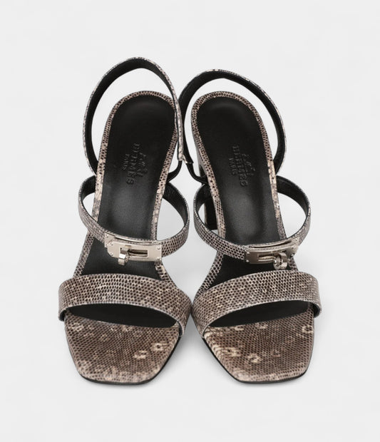 Hermès Glamour 95 Sandals Ombre Lizard Palladium Hardware 38 EU