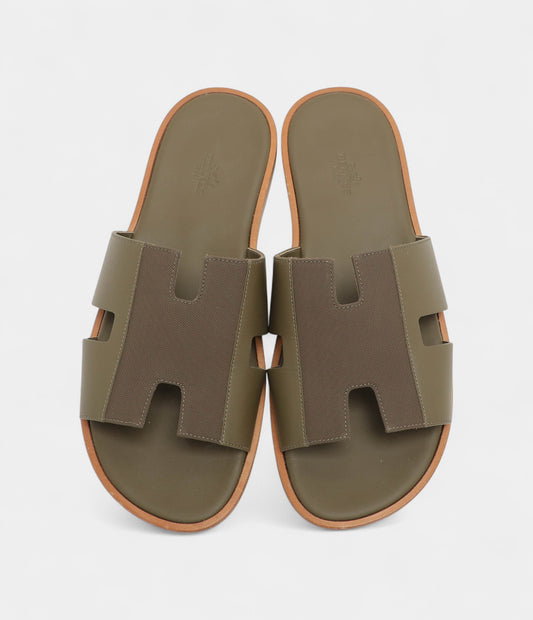 Hermes Green Leather and Canvas Izmir Sandals 43 EU
