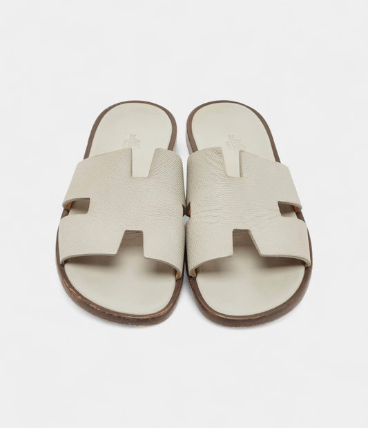 Hermes Grey Leather Izmir Flat Slides 41 EU