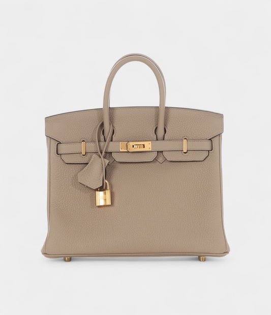 Hermès Gris Tourterelle Togo Birkin 25 Gold Hardware