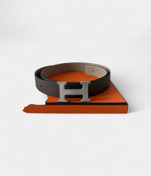Hermes H Grey Leather Belt