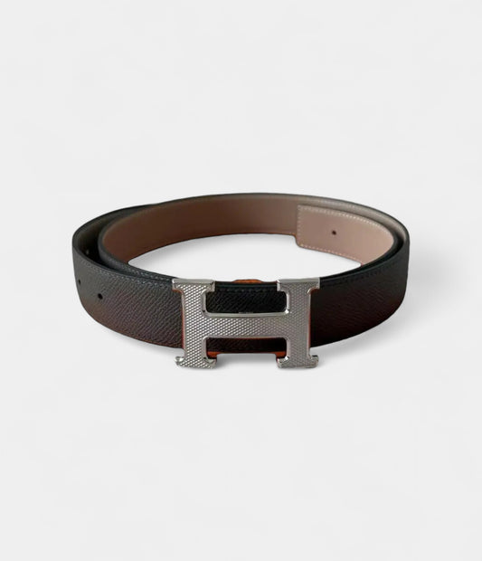 Hermes H Grey Leather Belt