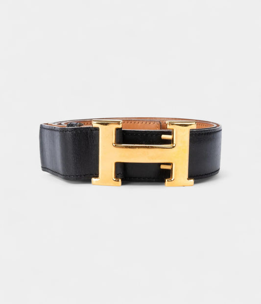 Hermès H Leather Belt with Signature Gold Buckle