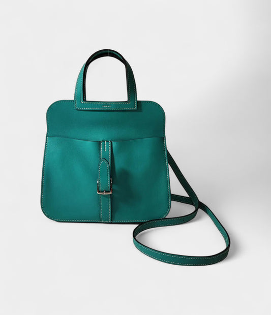 Hermès Halzan Green Leather Handbag
