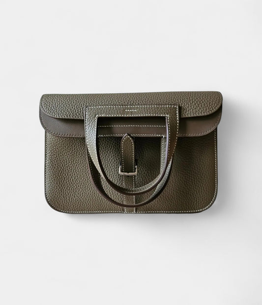 Hermès Halzan Leather Beige Handbag