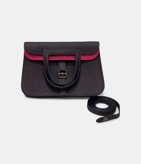 Hermès Halzan Leather Burgundy Handbag