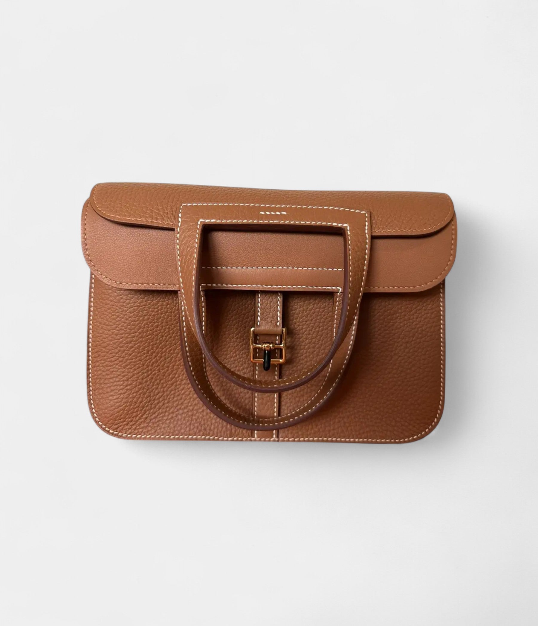 Hermès Halzan Leather Camel Handbag