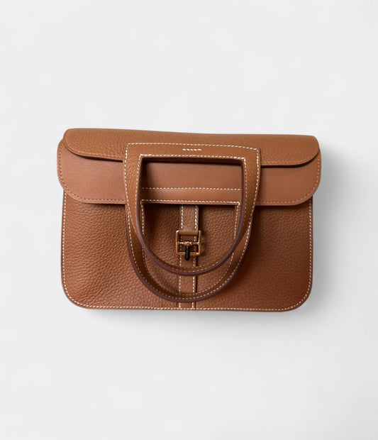 Hermès Halzan Leather Camel Handbag