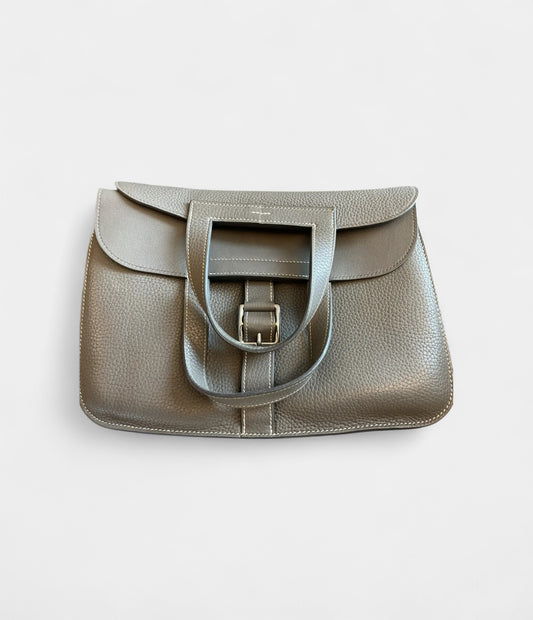 Hermès Halzan Leather Grey Handbag
