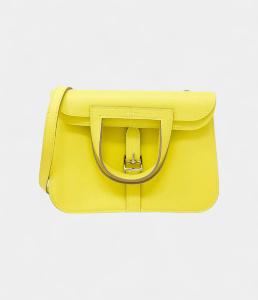 Hermès Halzan Leather Lime Yellow Handbag