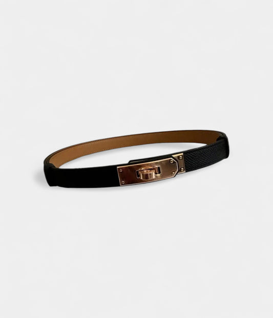 Hermès Kelly 18 Belt in Black Epsom Leather with Rose Gold Hardware