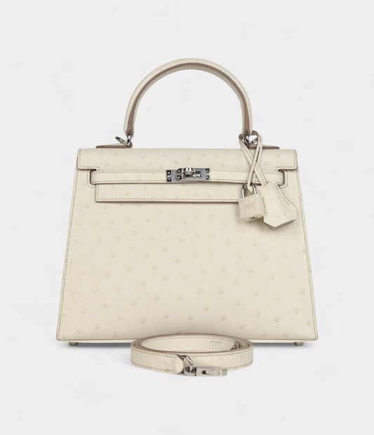 Hermes Kelly 25 Beton Ostrich Palladium Hardware