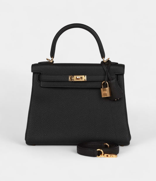 Hermes Kelly 25 Black Togo Gold Hardware