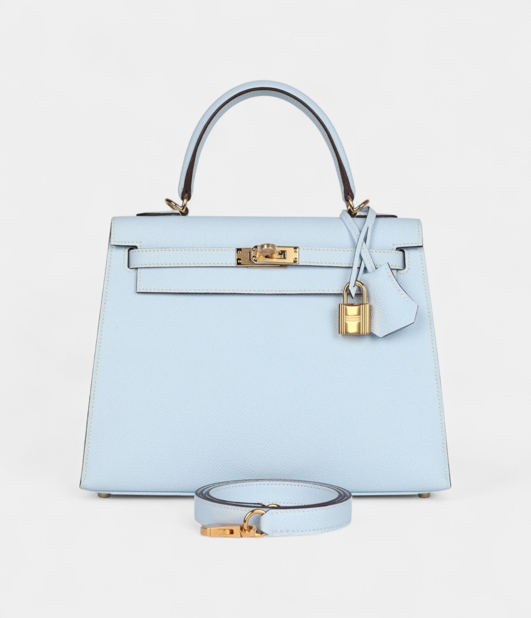 Hermes Kelly 25 Bleu Brume Epsom Gold Hardware