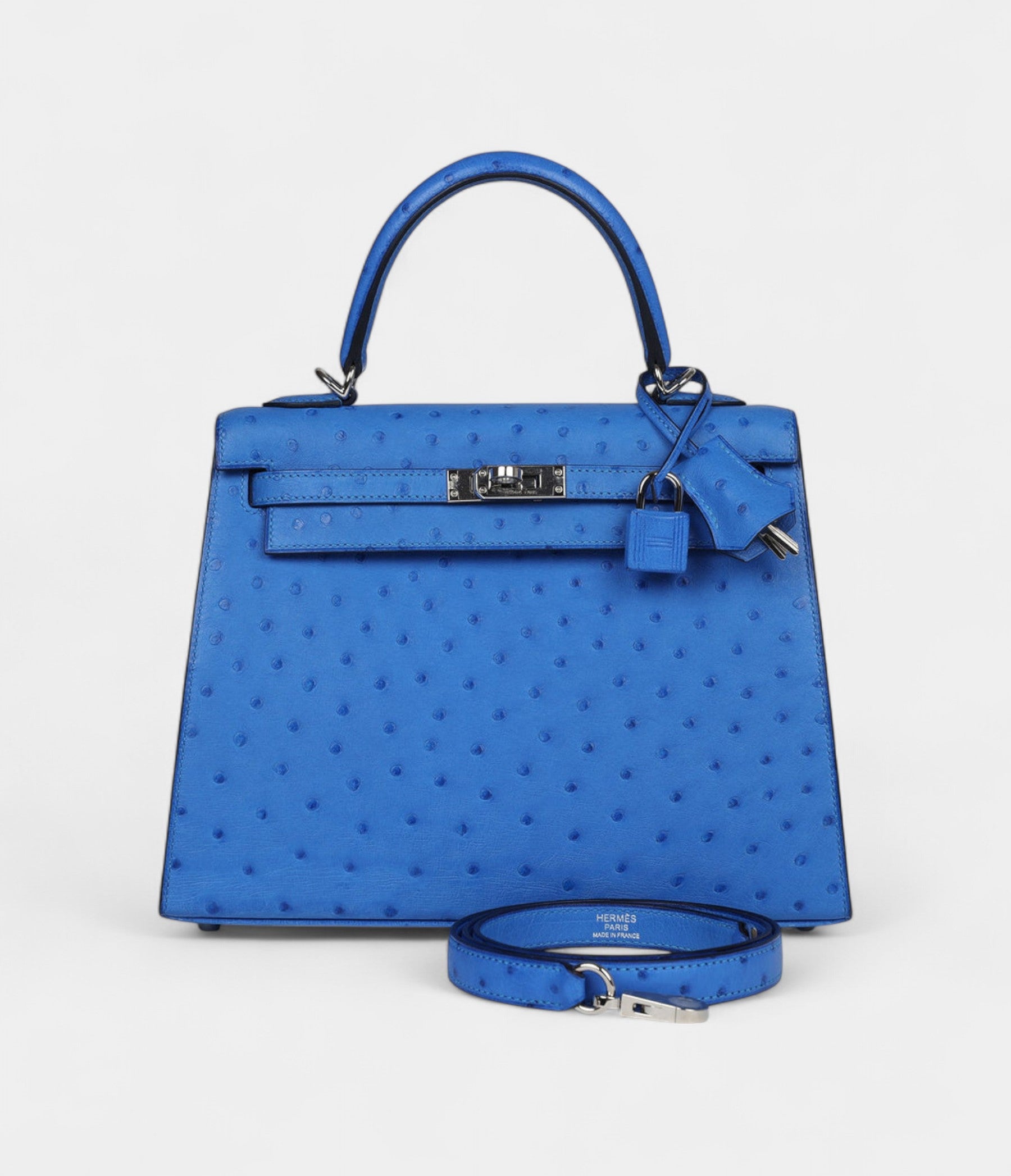 Hermes Kelly 25 Bleu Ostrich Palladium Hardware